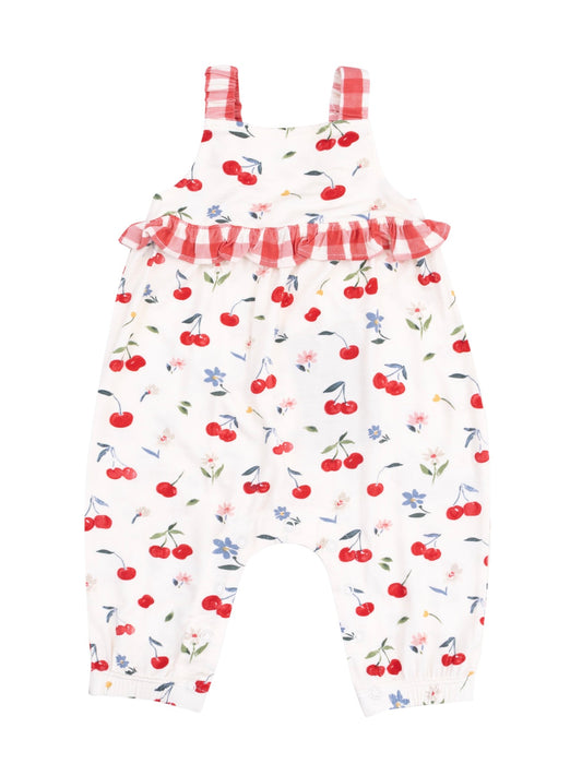 Watercolor Cherries + Gingham Ruffle Romper