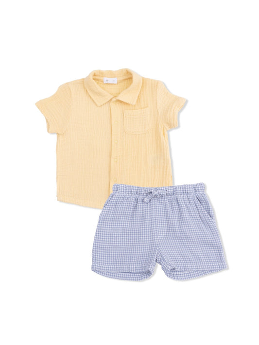 Micro Gingham Blue Blizzard Polo + Casual Short