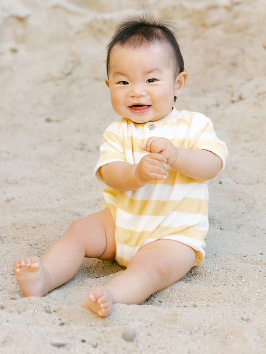 Yellow Stripe Terry Henley Romper