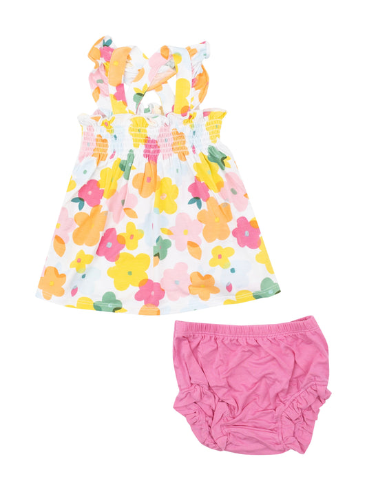 Paper Floral Ruffle Strap Smocked Top and Bloomer
