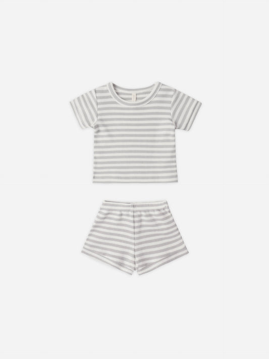 Sage Stripe Waffle Shortie Set