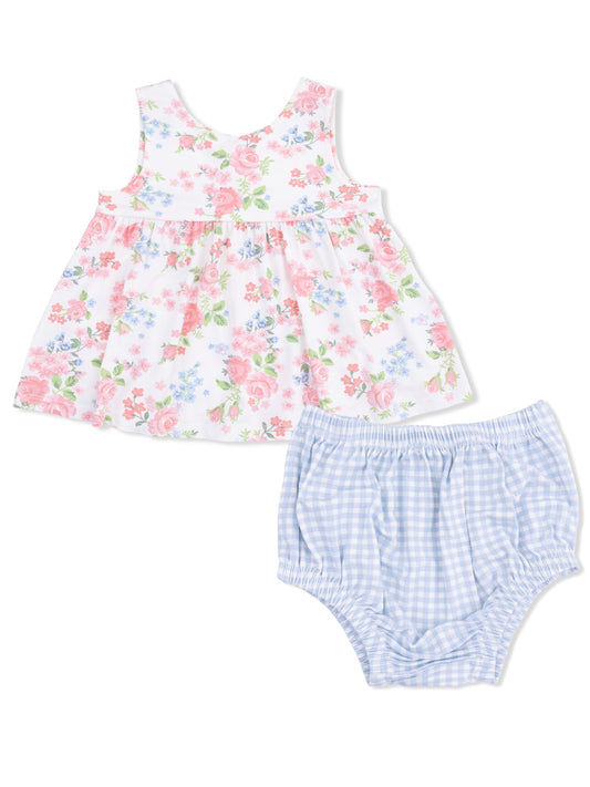 Cute Little Roses Infant Dress with Bow + Bloomer