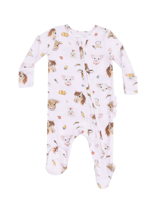 Pink Vintage Animals Ruffle Footie