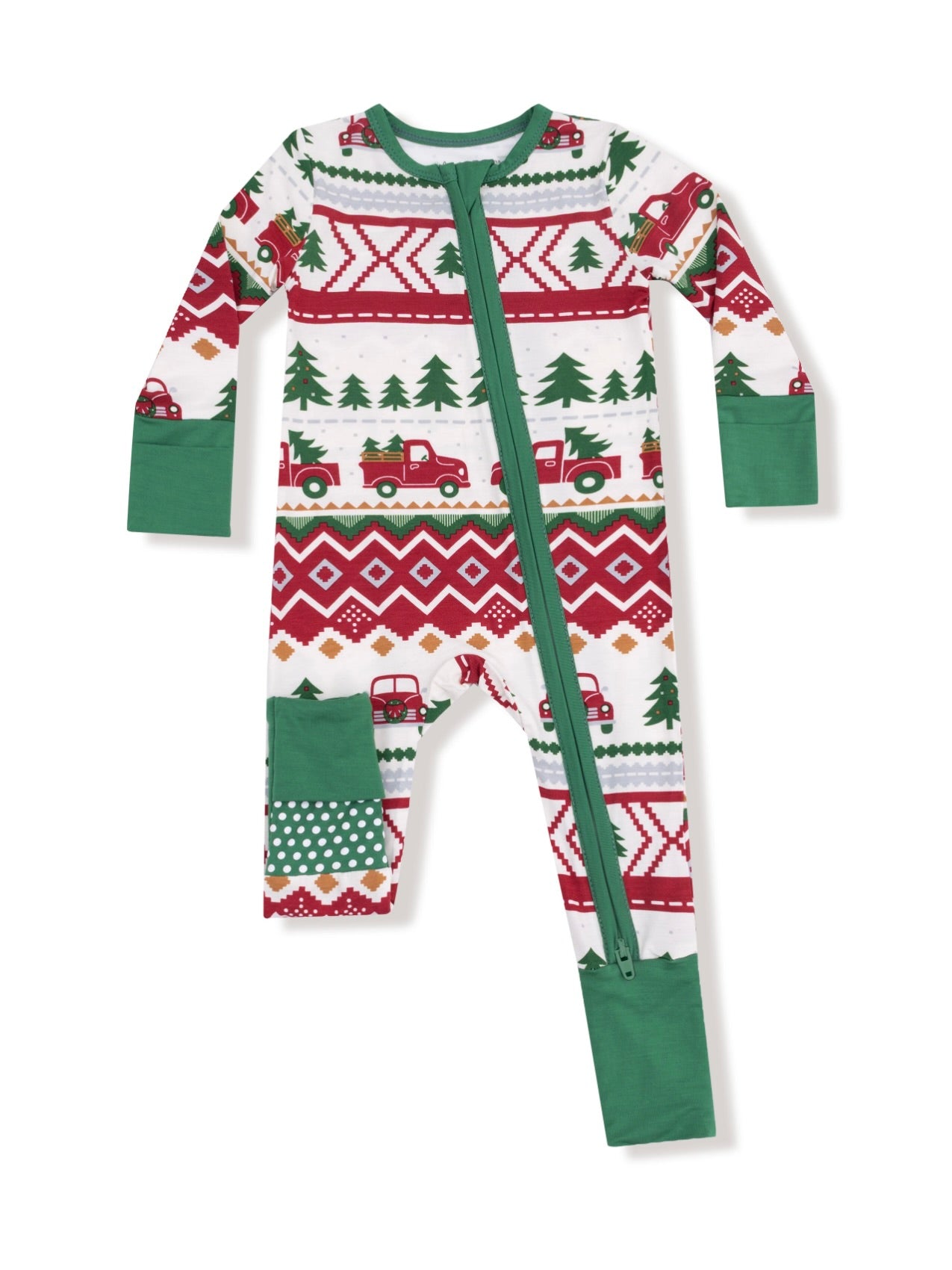 Red Truck Fair Isle Zipper Romper