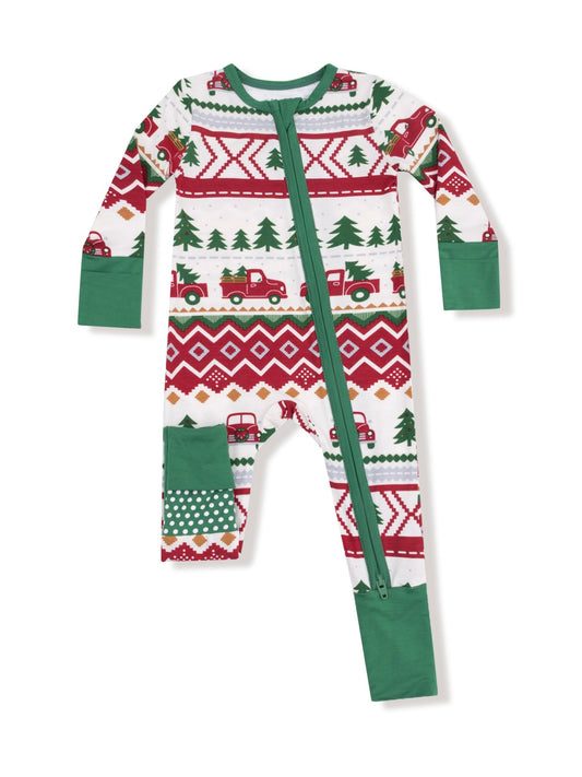 Red Truck Fair Isle Zipper Romper