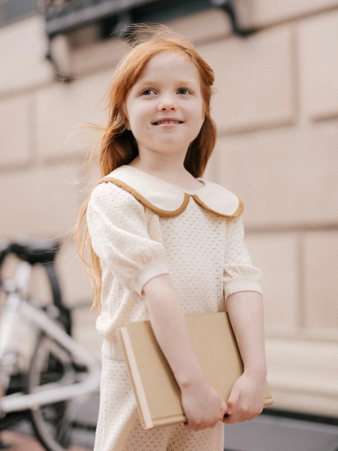 Natural Pointelle Collared Top