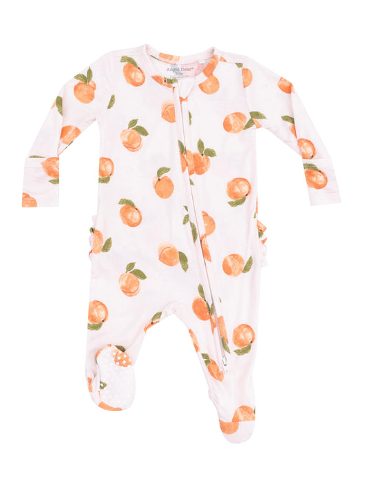 Watercolor Peaches Ruffle Zipper Footie