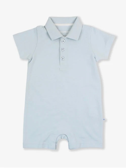 Pique Polo Romper - Light Blue