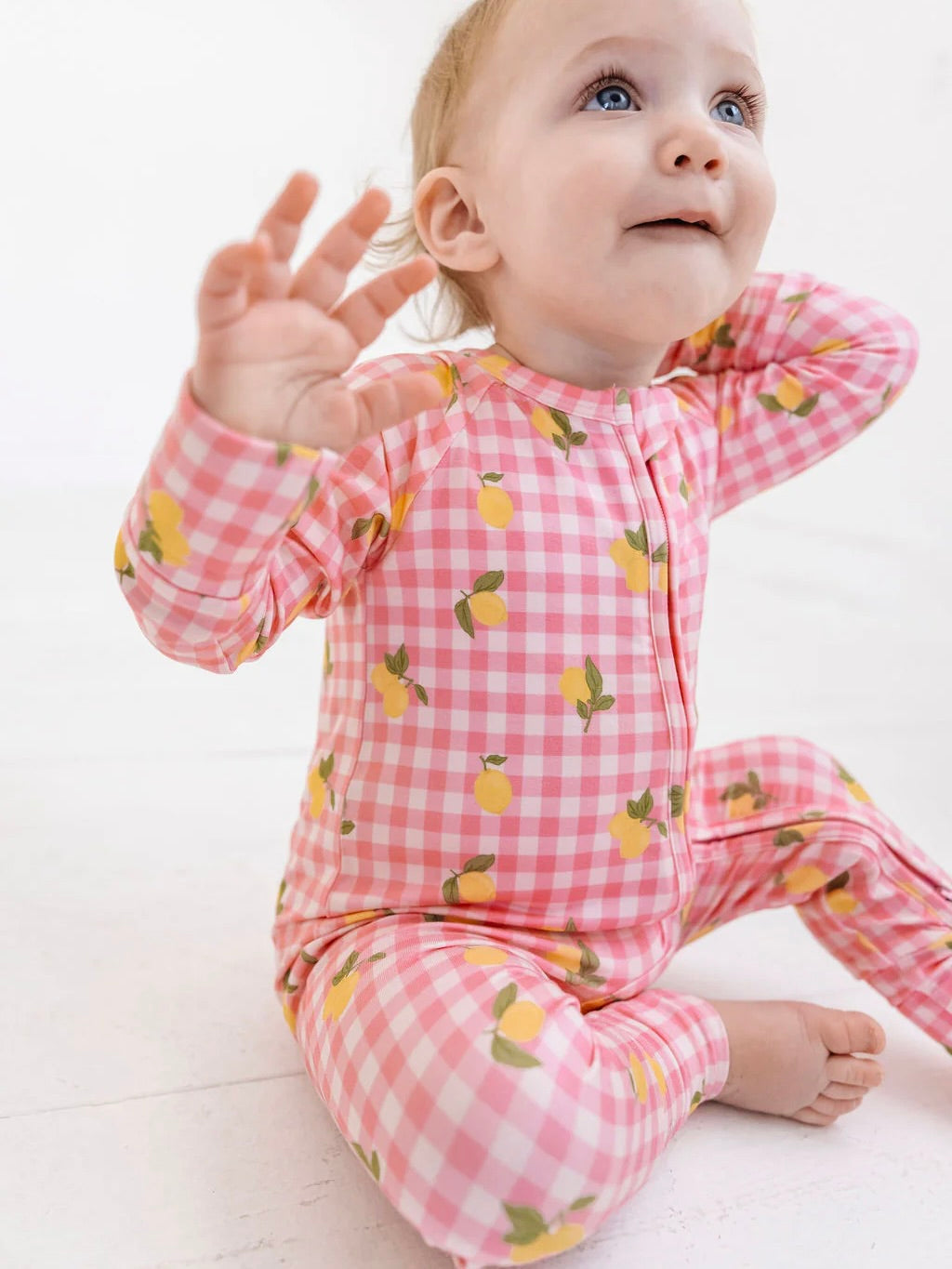 Lemon Gingham Zipper Romper