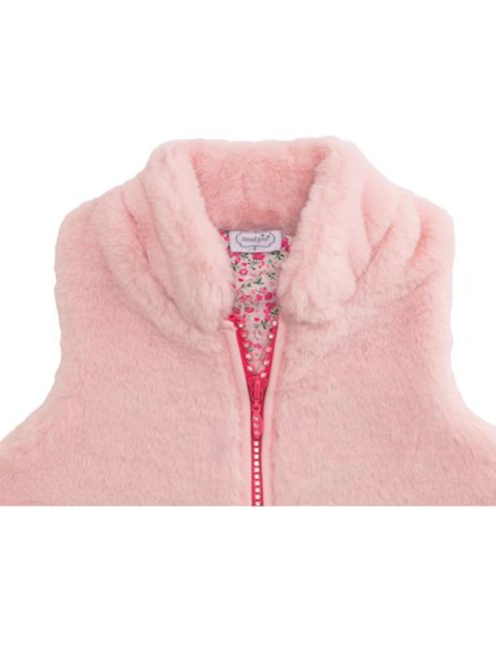Rhinestone Zipper Fur Vest - Pink