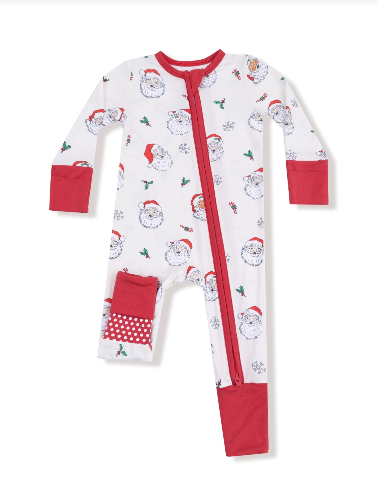 White + Red Vintage Santas Zipper Romper