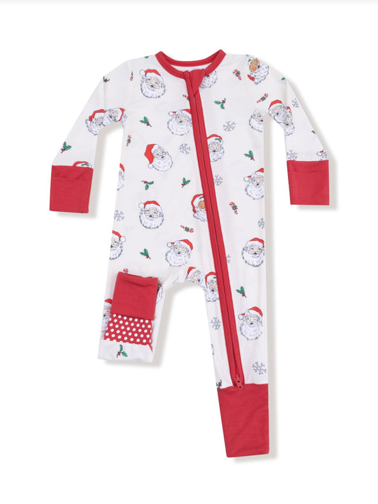 White + Red Vintage Santas Zipper Romper