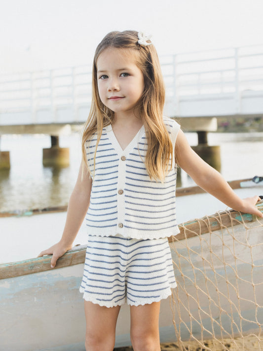 Marine Stripe Knit Vest Set