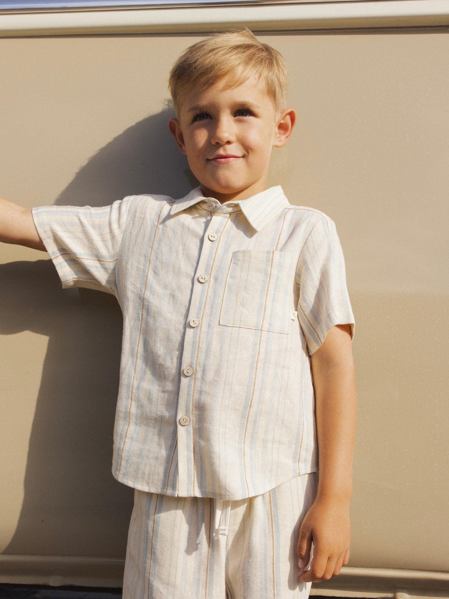 Sea Stripe Collared Short Sleeve Shirt