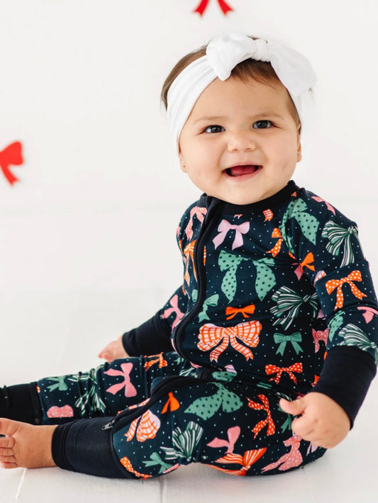 Navy Bows Convertible Footie