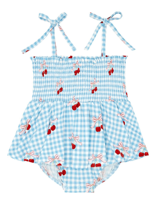 Smocked Twirl Romper - Little Cherry
