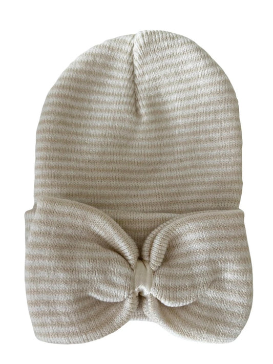 Baby's First Hat - Sand/White Stripe Bow