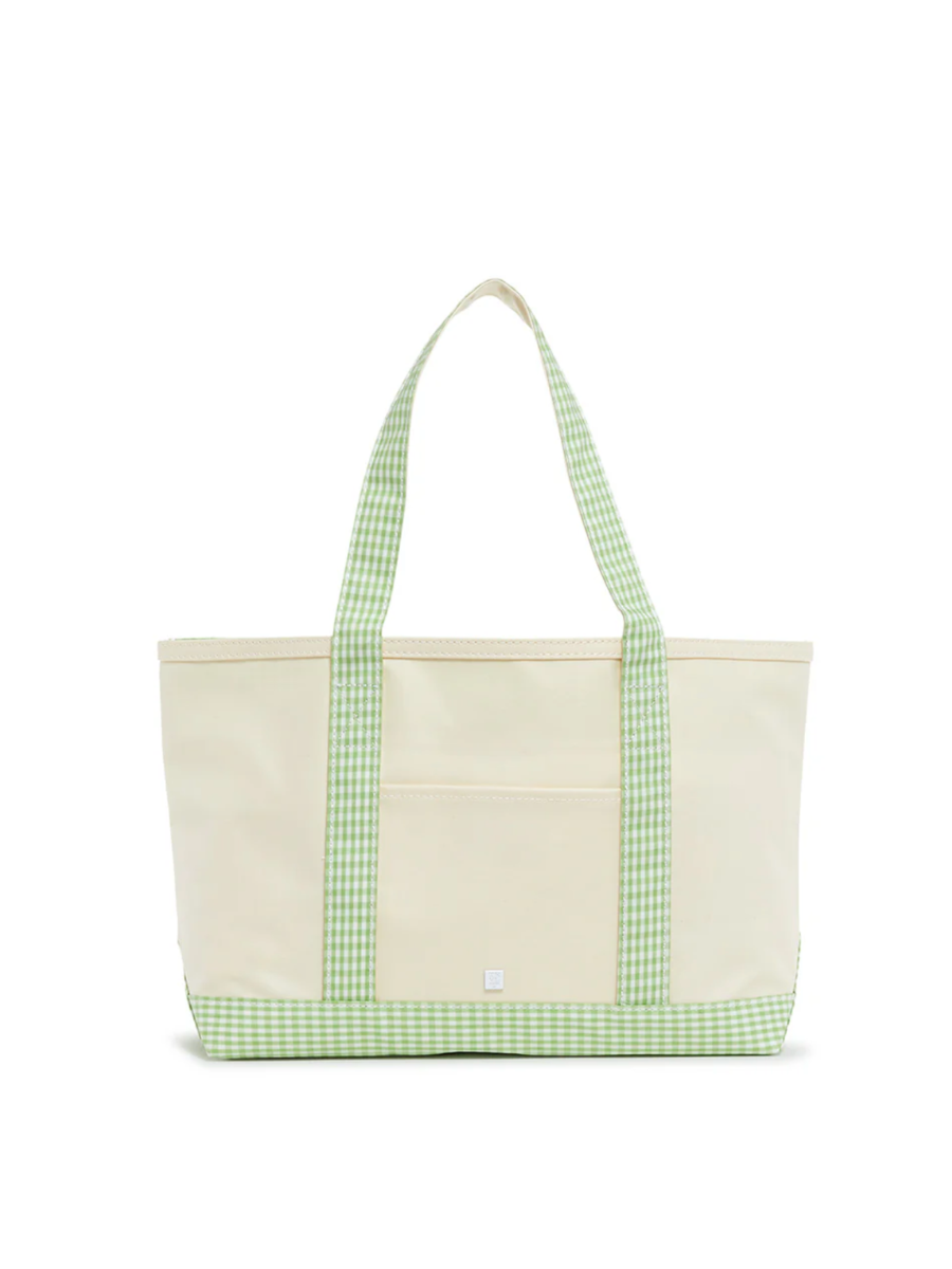 Tote w/ Gingham Trim- MULTIPLE COLORS