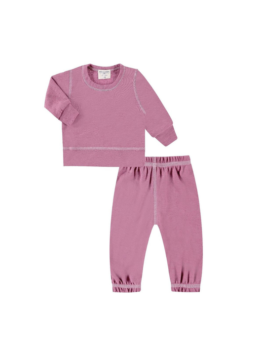 Mauve Lightweight Hacci Pullover and Pant Loungewear Set