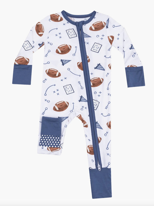 Navy Touchdown Zipper Romper
