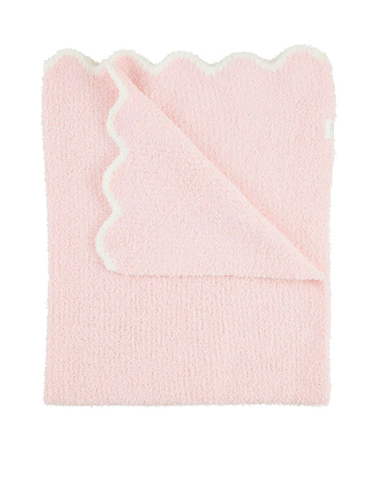 White Trim Scallop Blanket - Pink