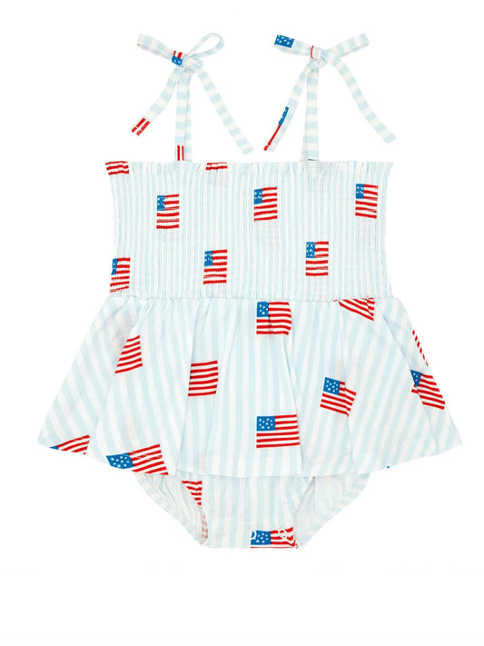 Smocked Twirl Romper - All American