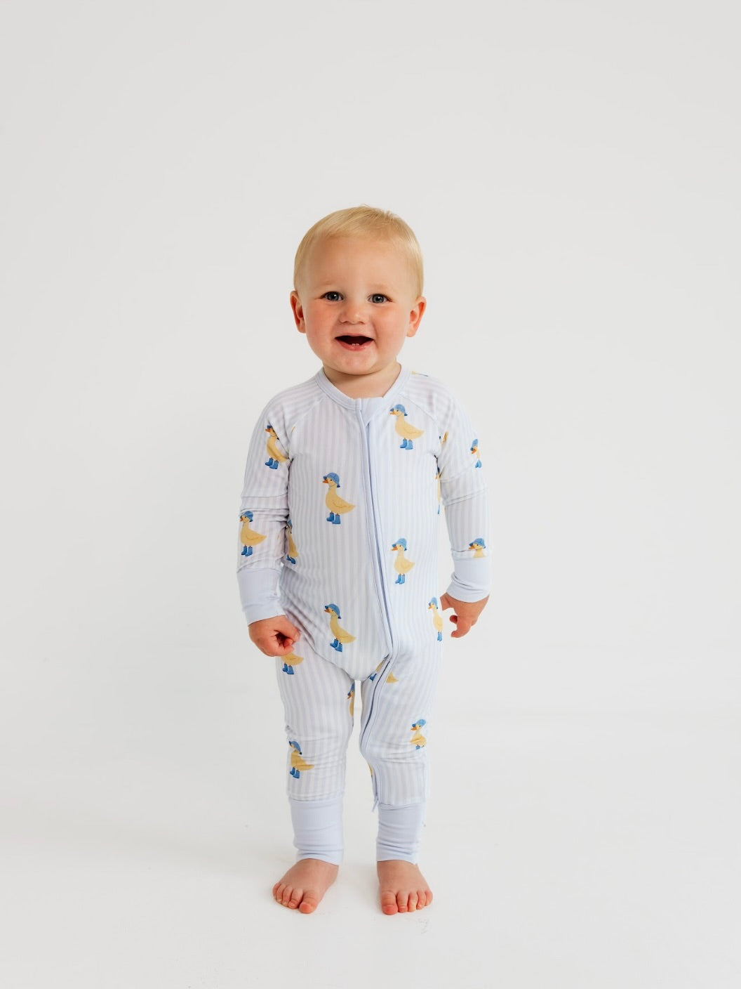 Striped Ducks Zipper Romper