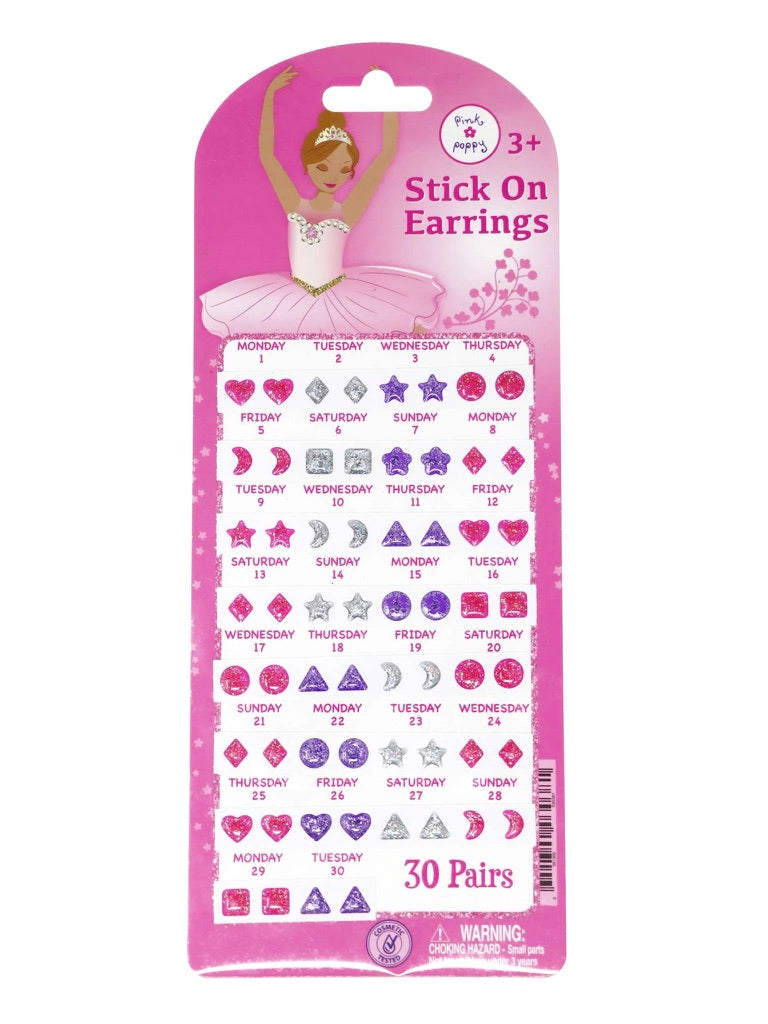 Pink Poppy Ballerina Stick On Earrings