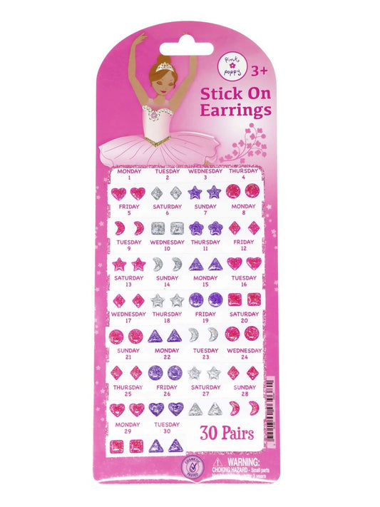 Pink Poppy Ballerina Stick On Earrings