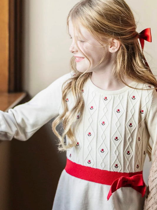Ivory with Red Flowers Skater Sweater Dress