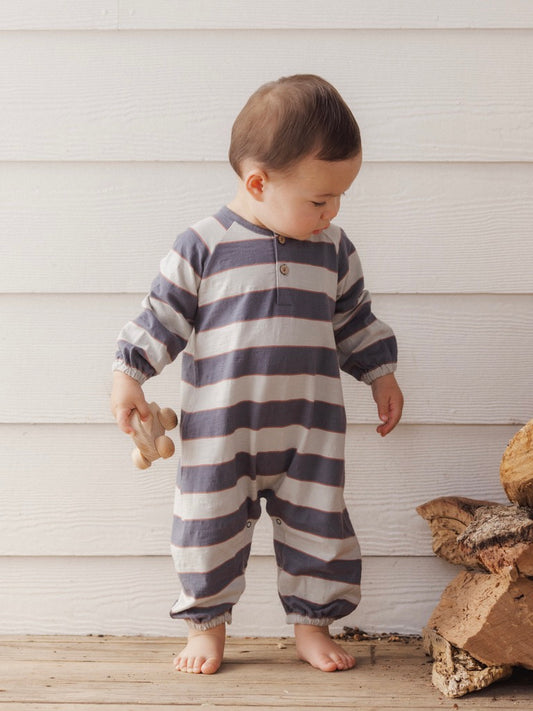 Midnight Sage Stripe Henley Jumpsuit