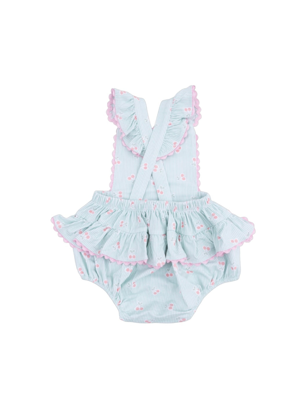 Tiny Cherry Stripe Ric Rac Ruffle Sunsuit