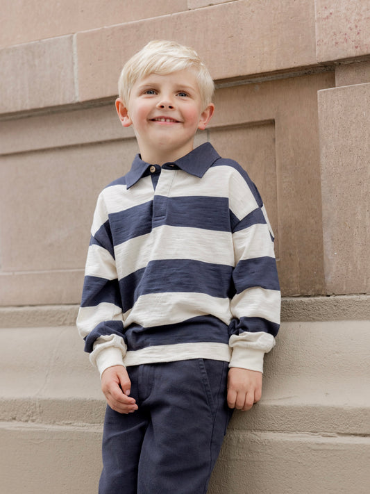 Navy Stripe Rugby Polo