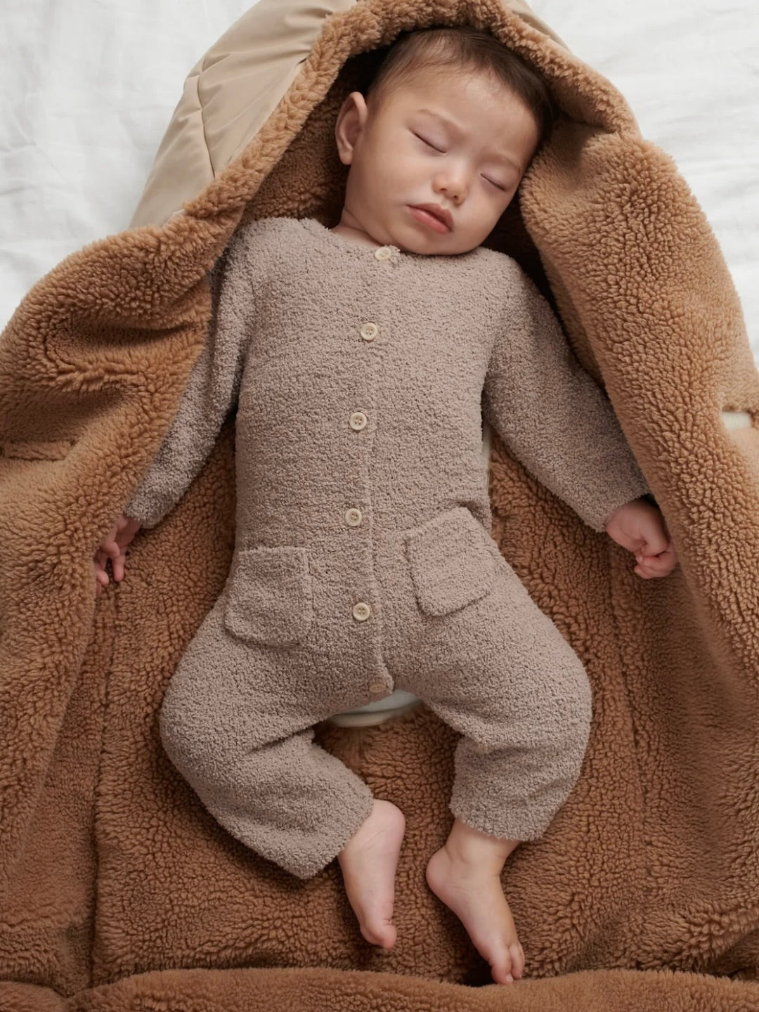 Long Sleeve Fuzzy Jumpsuit - Taupe