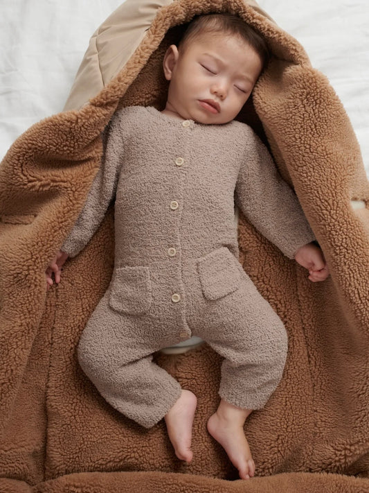 Long Sleeve Fuzzy Jumpsuit - Taupe