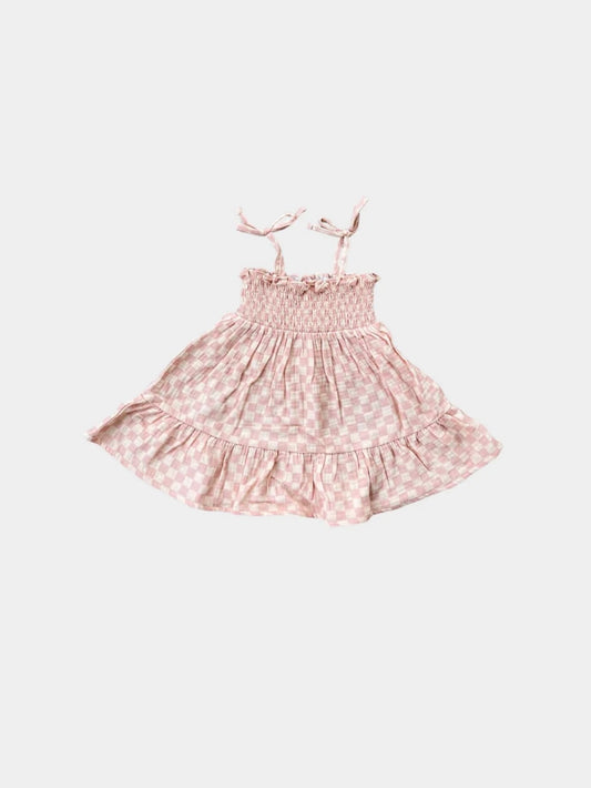 Checkered Tiered Dress - Pink Lemonade