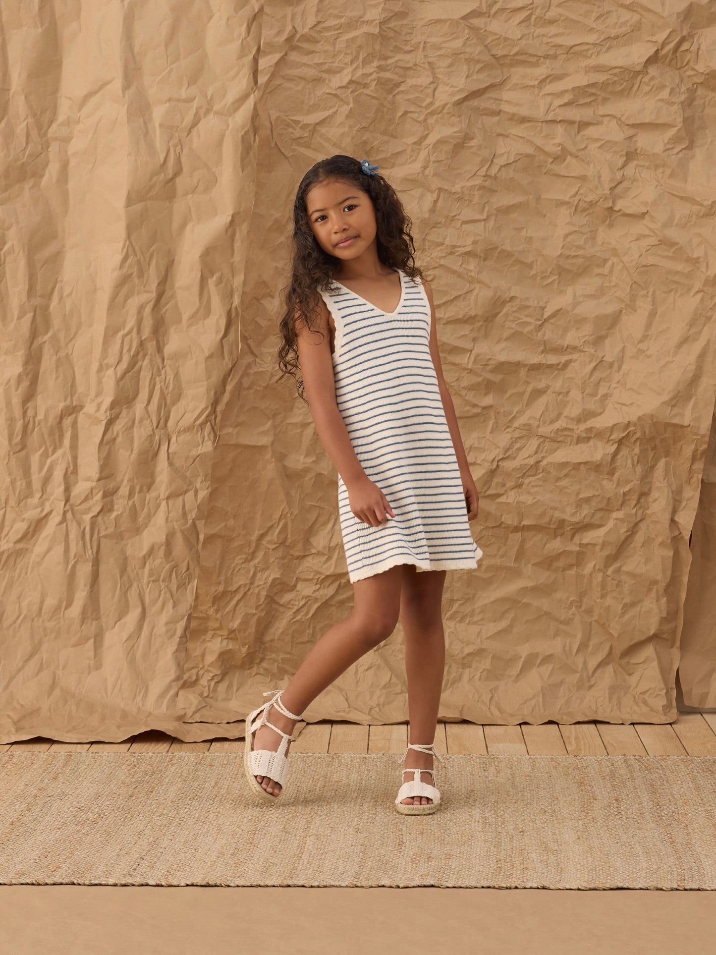 Marine Stripe Crochet Tank Mini Dress