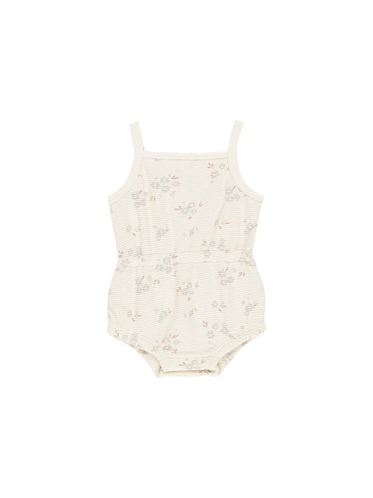 Blue Ditsy Waffle Cinch Romper