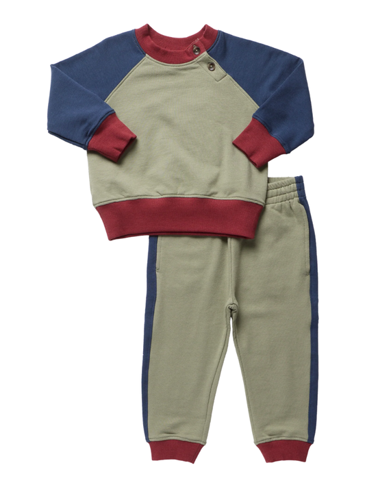 Green Color Block Baby Puzzle Jogger Set
