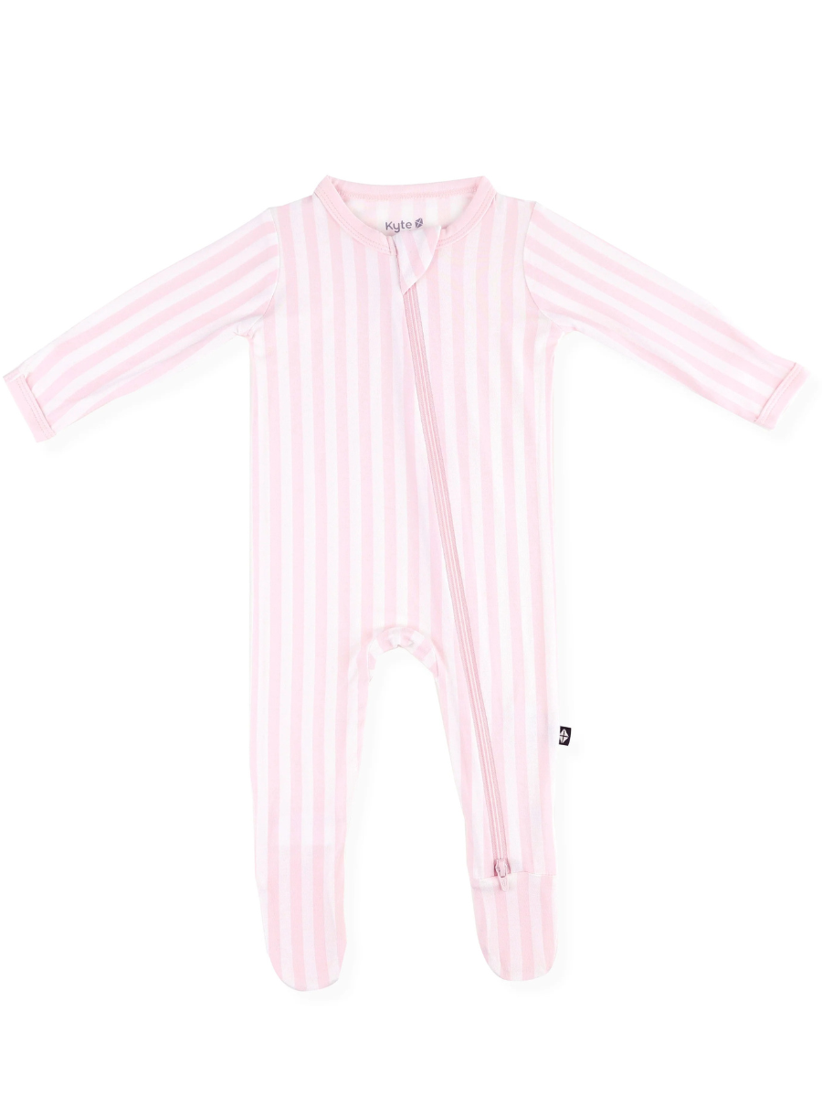Kyte Baby Zippered Bamboo Footie- Small Sakura Stripe