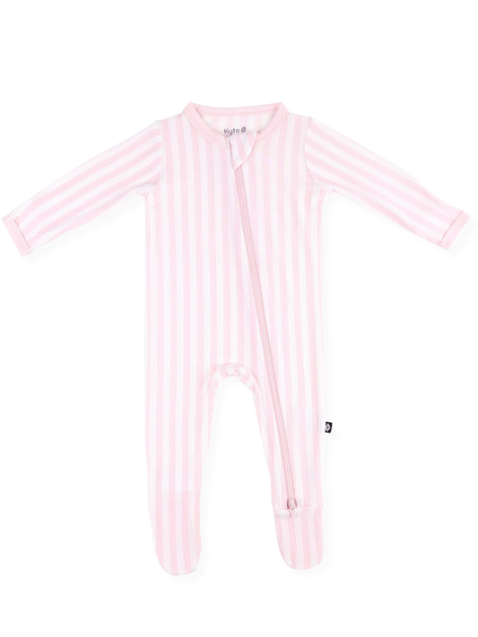 Kyte Baby Zippered Bamboo Footie- Small Sakura Stripe