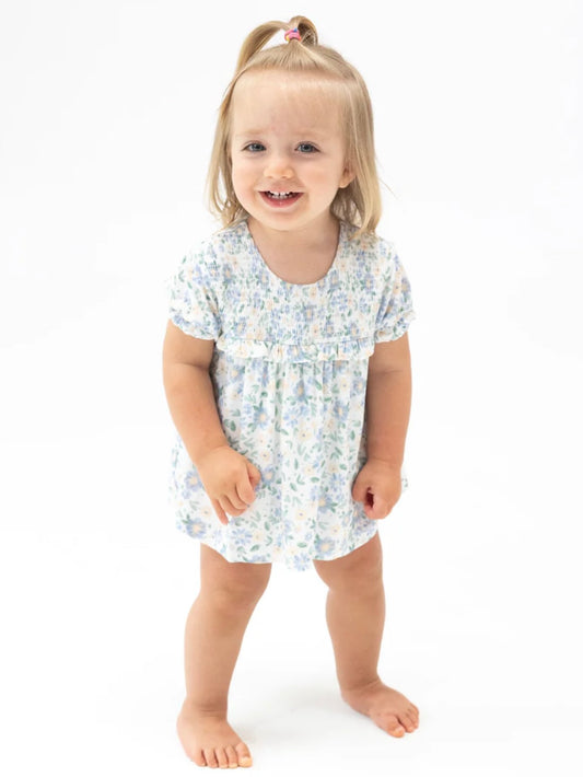 Baby Veronical Floral Smocked Ruffle Bubble w/ Skirt