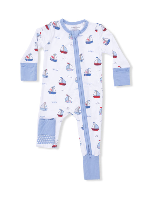 Blue Bubbly Sailboats Zipper Romper