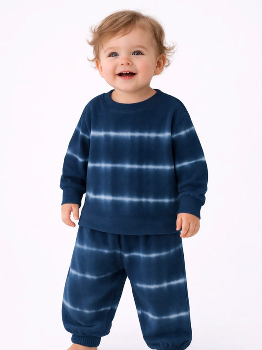 Stripe Rib Pullover and Pant Sets- Navy