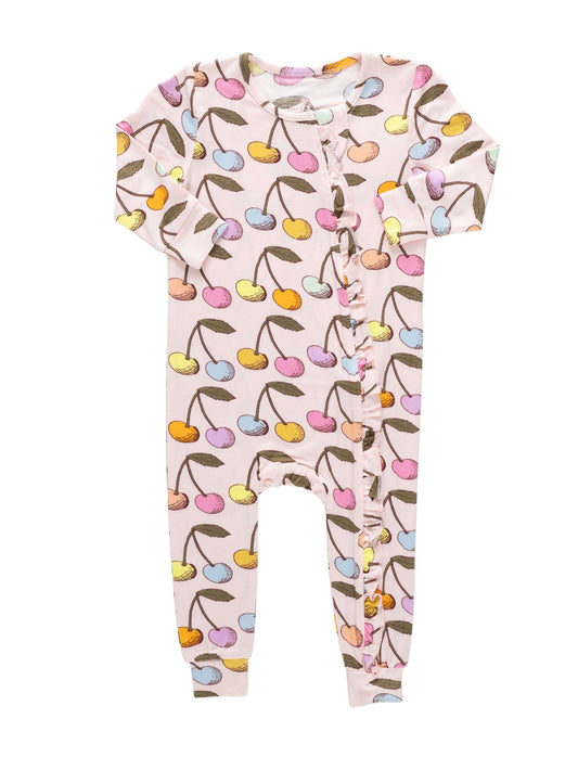 Cloud Pink Cherry Baby  Ruffle Bamboo Romper
