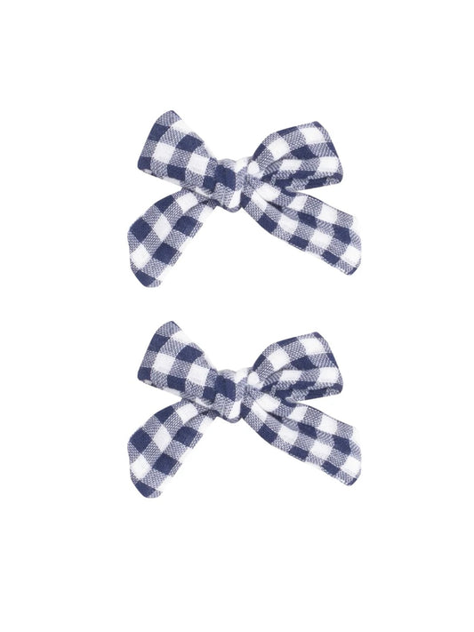 Navy Gingham Hair Bows- 2pk