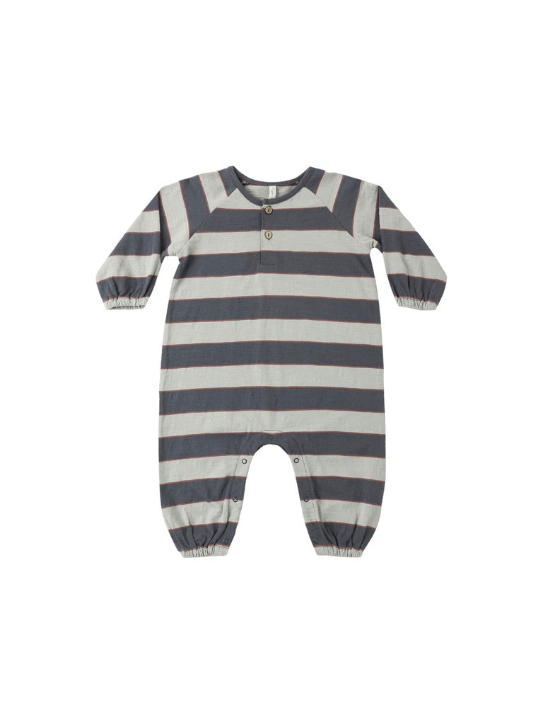 Midnight Sage Stripe Henley Jumpsuit