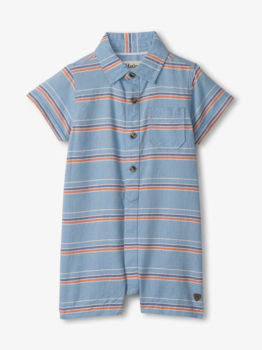 Blue Summer Woven Polo Romper