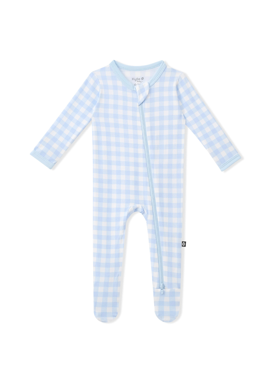 Kyte Baby Zippered Bamboo Footie- Gingham Breeze