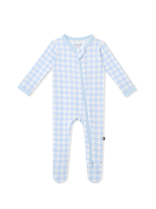 Kyte Baby Zippered Bamboo Footie- Gingham Breeze